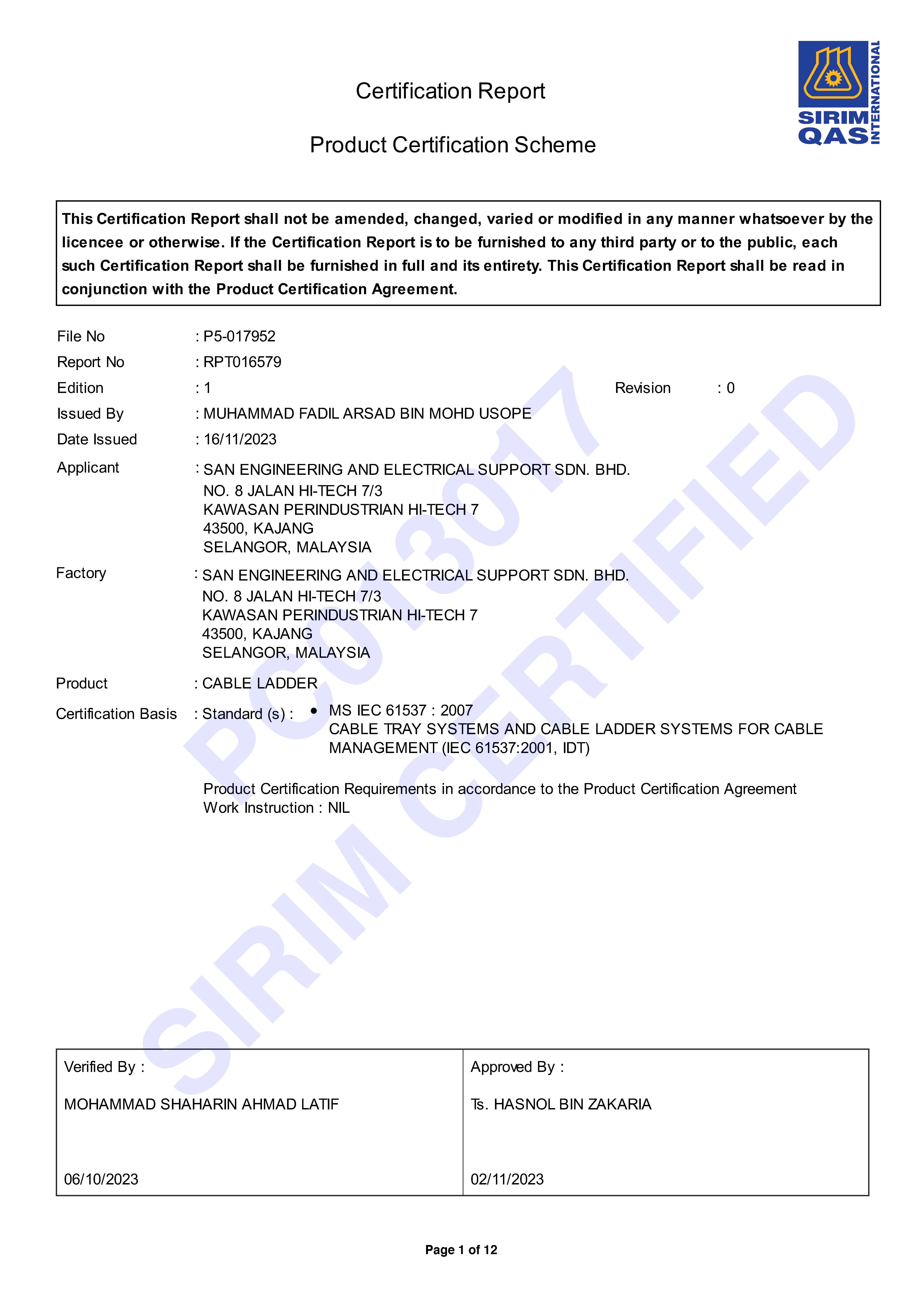 San Engg certificate — CertRpt 22224