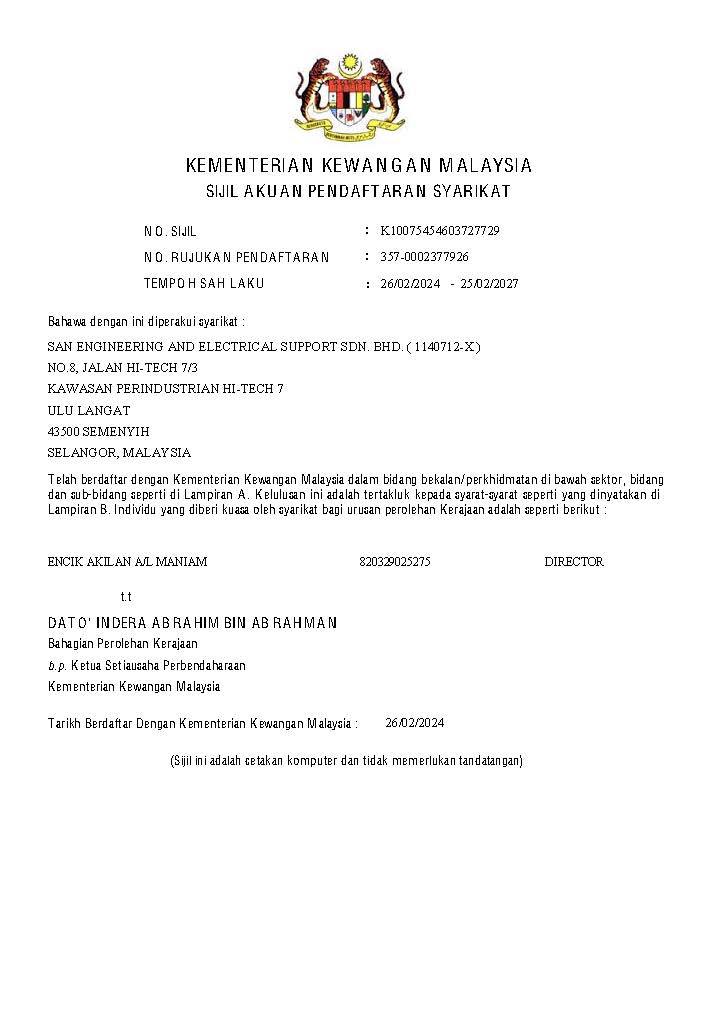 San Engg certificate — MOF 2024